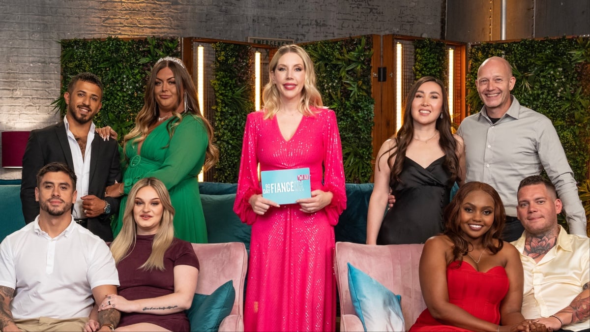 Host Katherine Ryan with the cast of season 2 of 90 Day Fiancé UK for the reunion episode