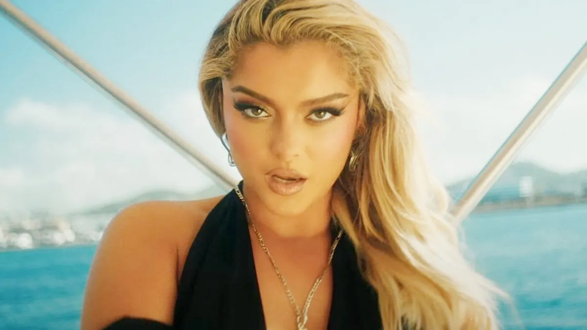 Bebe Rexha from her music video for "I'm Good"