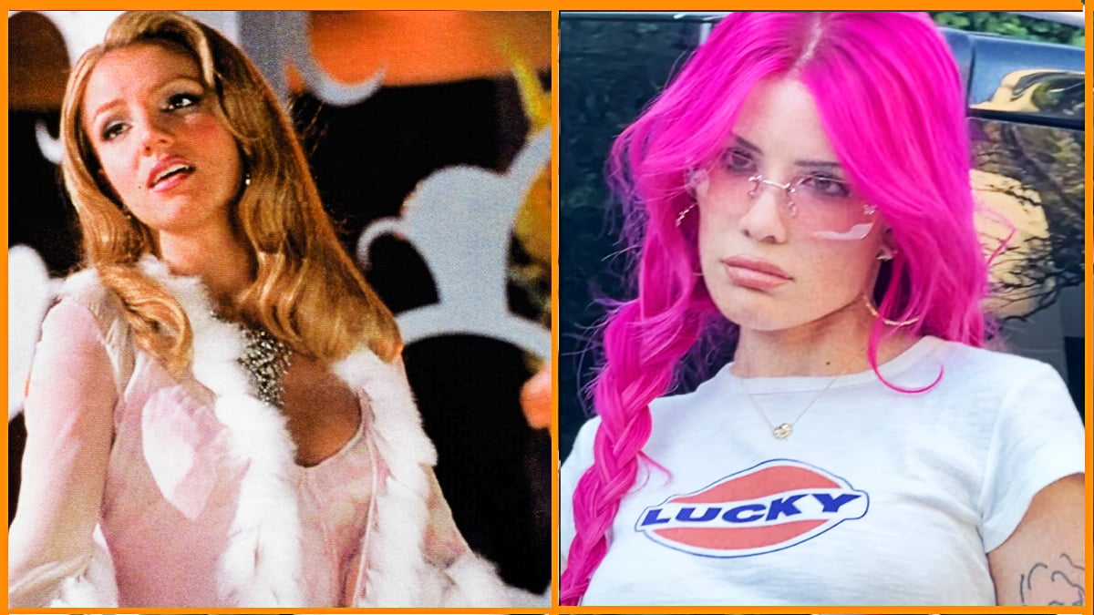 Britney Spears in "Lucky" music video and Halsey with "lucky" T-shirt
