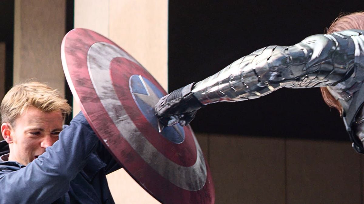 Chris Evans as Captain America/Steve Rogers and Sebastian Stan as The Winter Soldier/Bucky Barnes in 'Captain America: The Winter Soldier'.