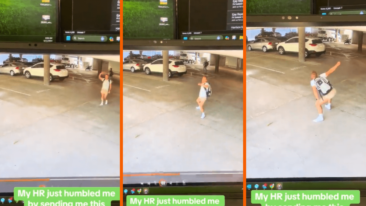 This security footage of an employee's joyous Friday dance will make your week