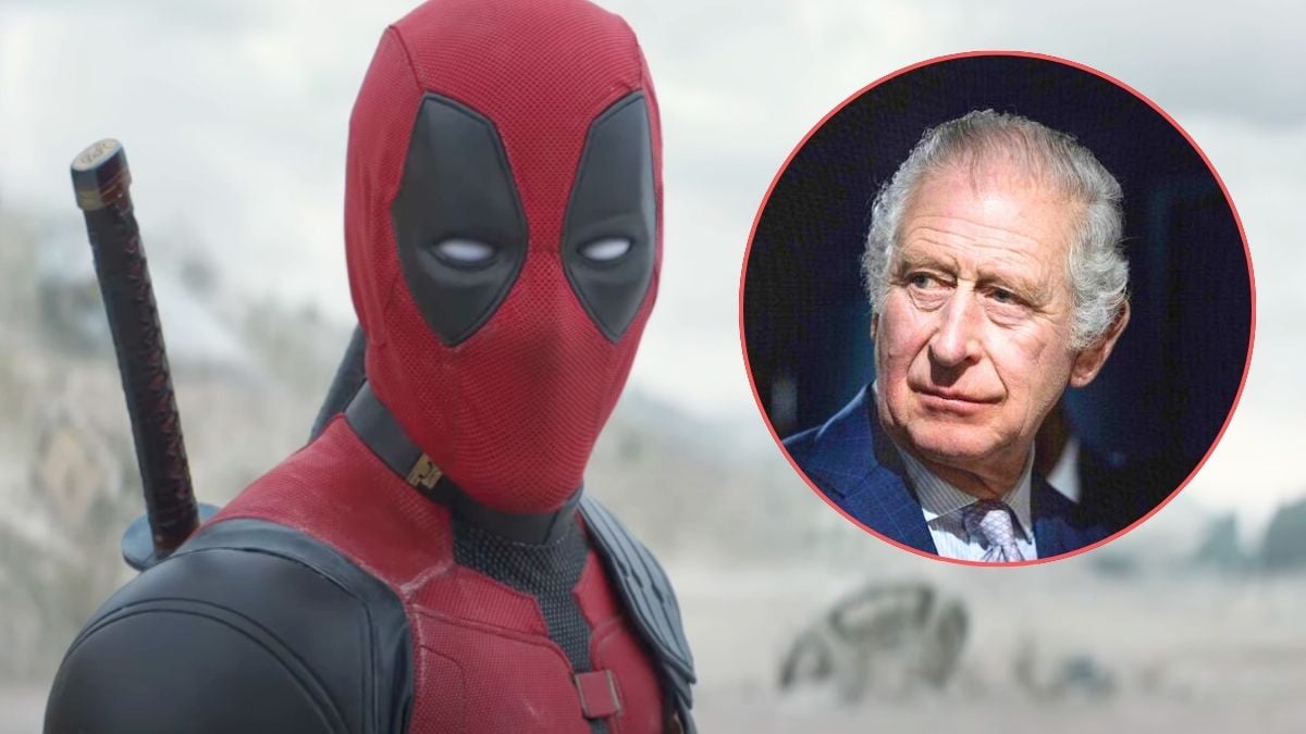 Deadpool in Deadpool & Wolverine/King Charles III visits The Africa Centre on January 26, 2023 in London, England