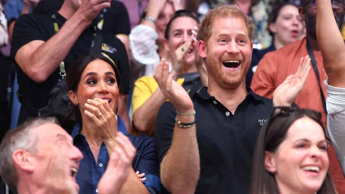 Meghan, Duchess of Sussex and Prince Harry, Duke of Sussex react during the sitting volleyball finals at the Merkur Spiel-Arena during day six of the Invictus Games Düsseldorf 2023 on September 15, 2023 in Duesseldorf, Germany. Prince Harry celebrates his 39th birthday today.