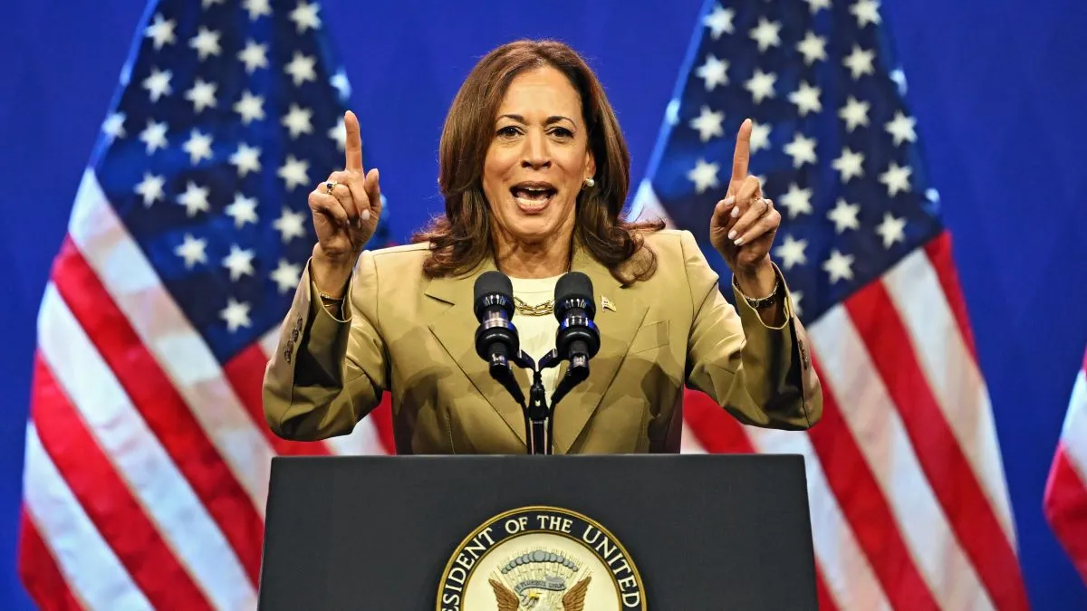 Vice President Kamala Harris speaks during a campaign event at the Asian and Pacific Islander American Vote Presidential Town Hall at the Pennsylvania Convention Center on July 13, 2024 in Philadelphia, Pennsylvania. Harris continues campaigning ahead of the presidential election as Democrats face doubts about President Biden's fitness in his run for re-election against former President Donald Trump. (Photo by Drew Hallowell/Getty Images)