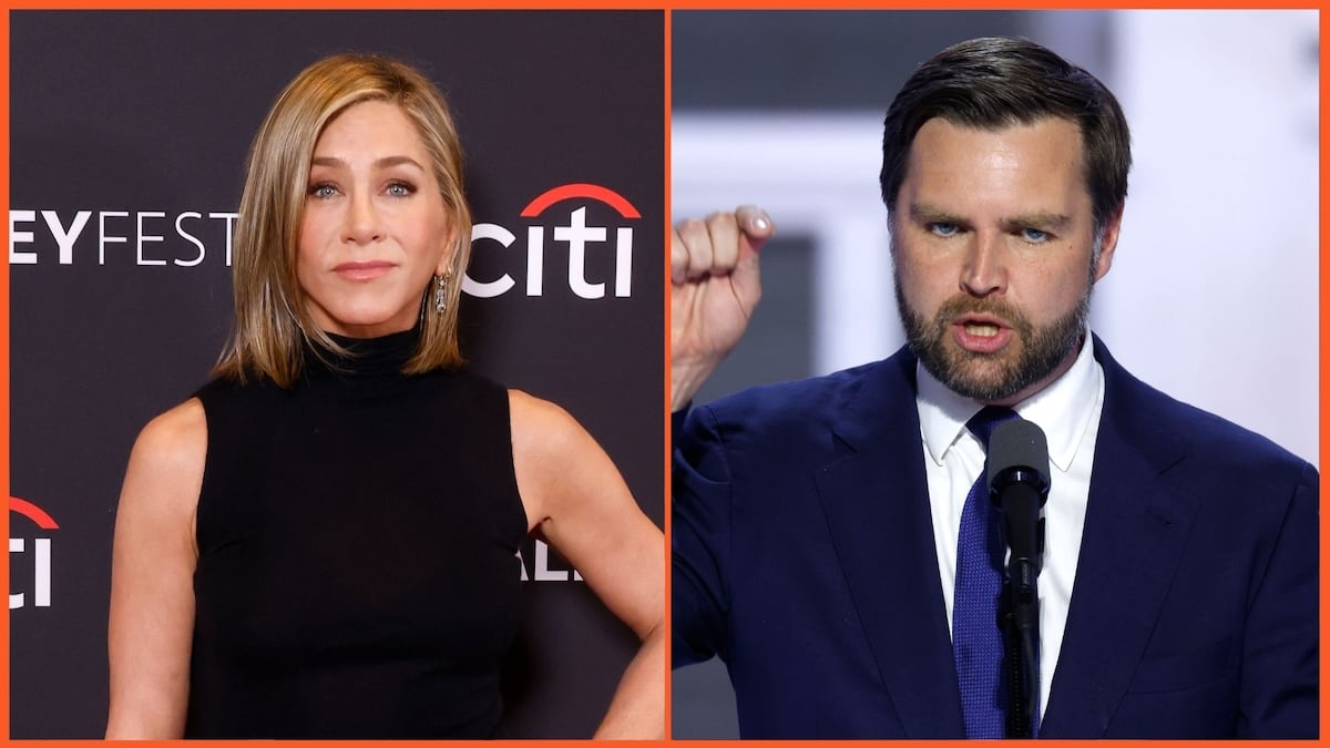 Jennifer Aniston attends a screening of "The Morning Show" at PaleyFest LA, Republican vice presidential candidate, U.S. Sen. J.D. Vance (R-OH) speaks on stage on the third day of the Republican National Convention