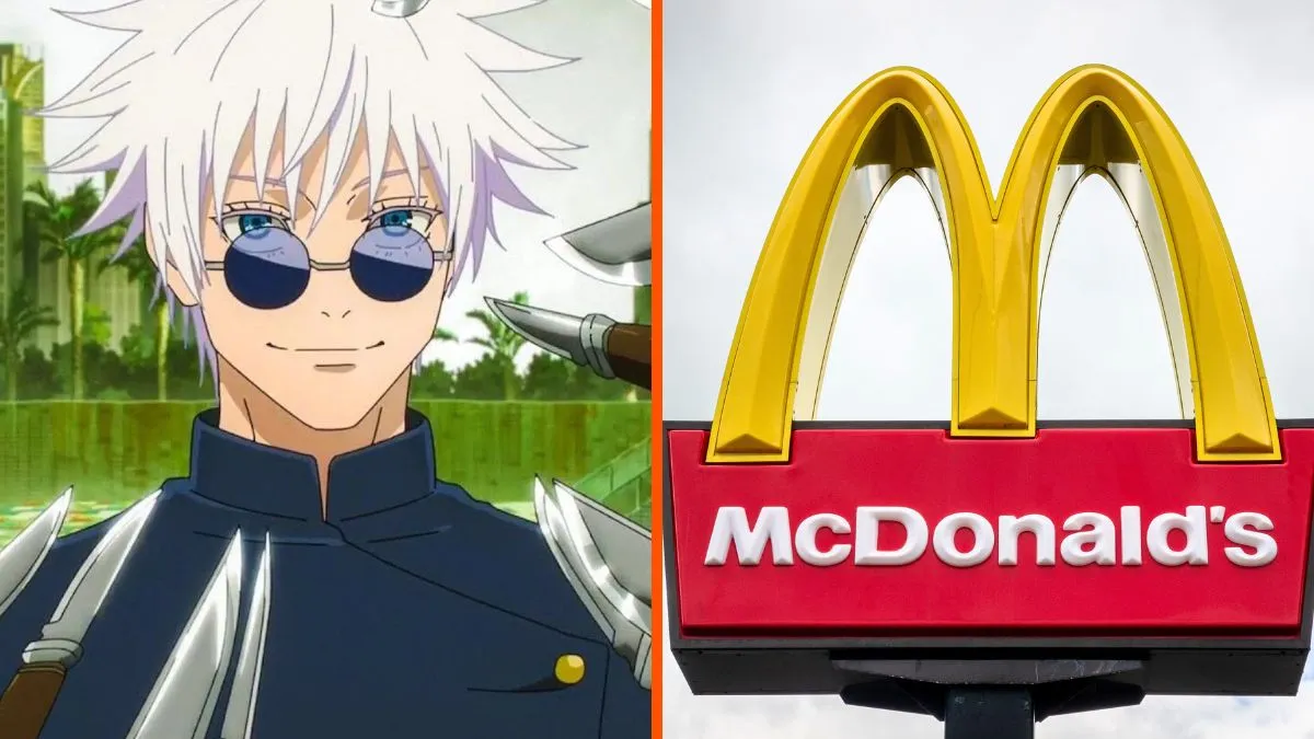 Image of Gojo with knives around him in season 2 of Jujutsu Kaisen, and McDonald's logo