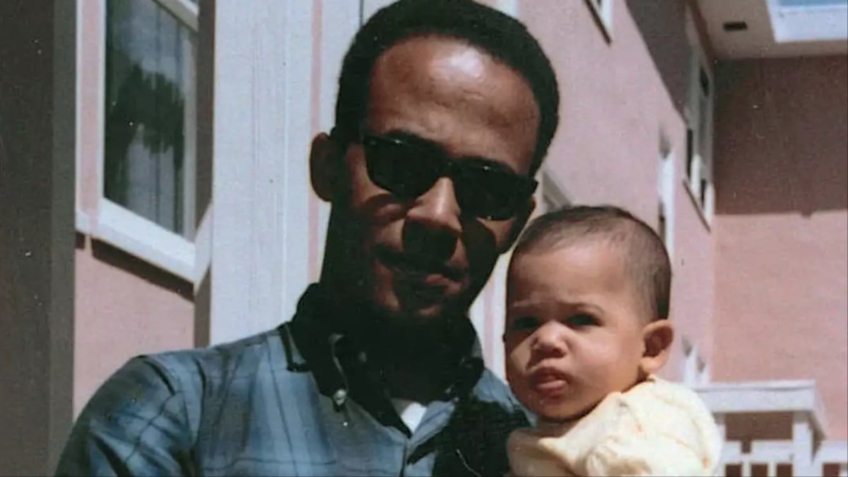 Kamala Harris as a baby, being held by her father, Donald J. Harris