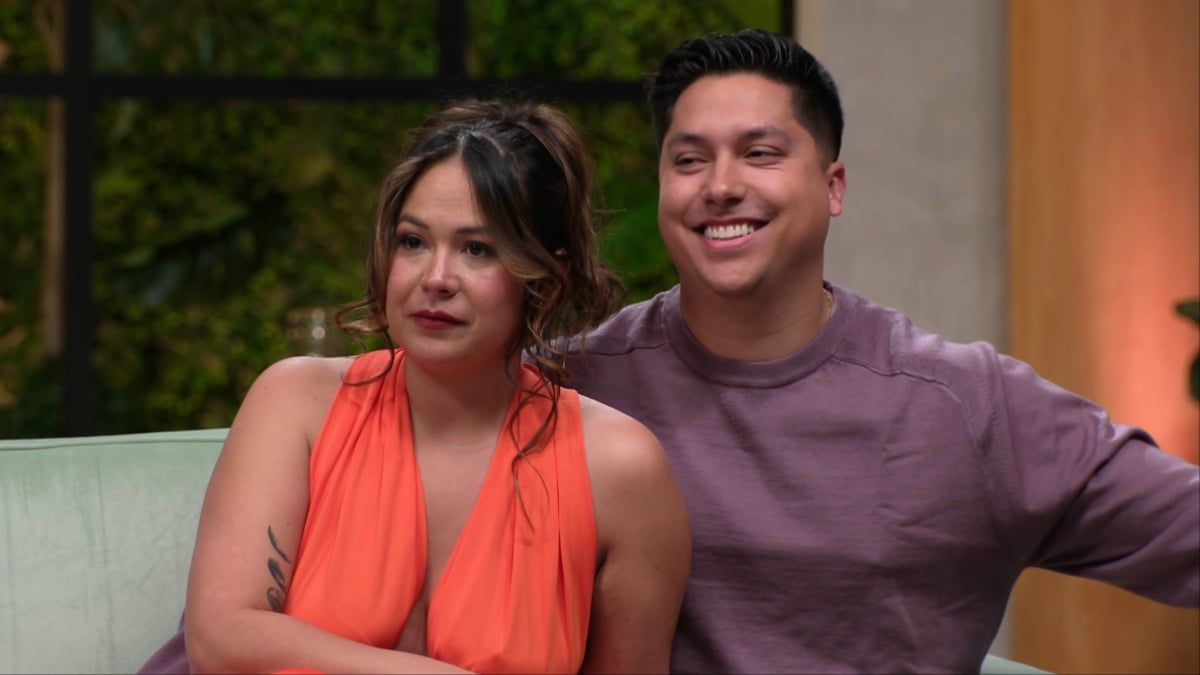 Liz Woods and Jayson sitting together at the 90 Day Fiancé Happily Ever After season 8 tell-all