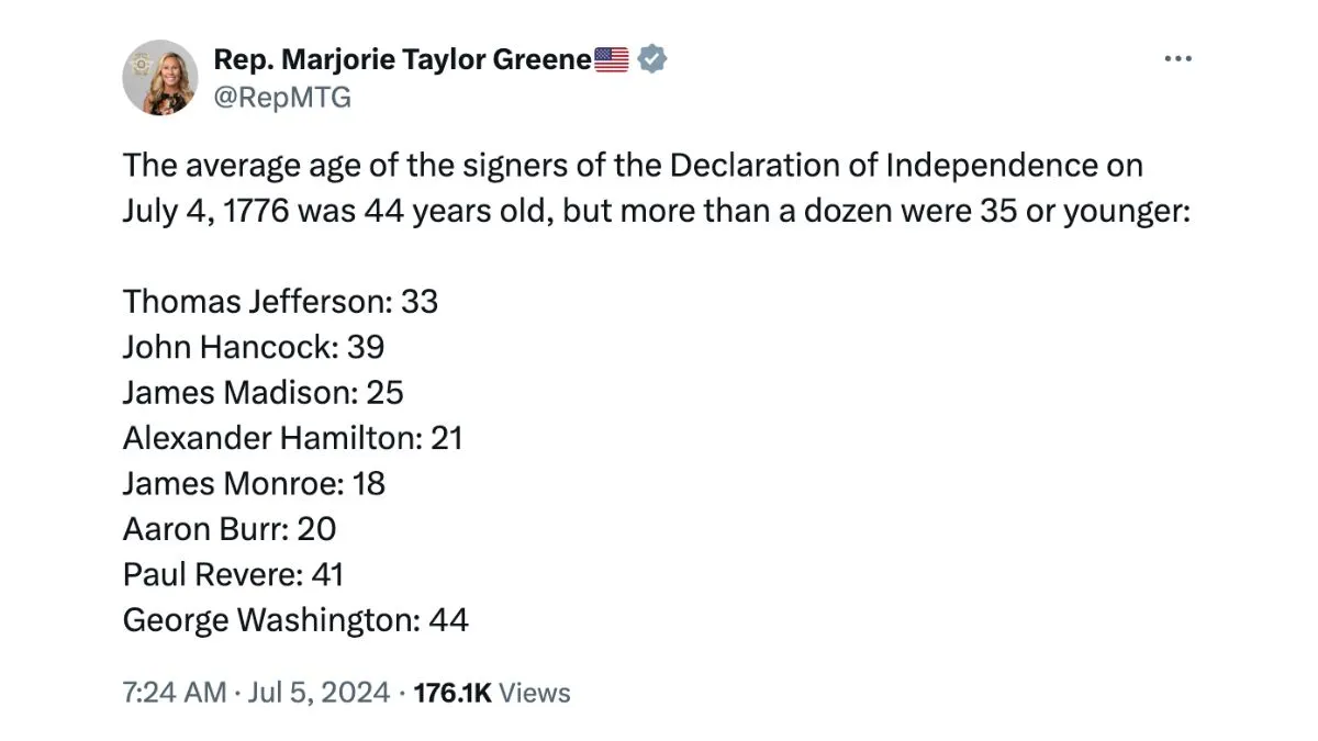 Marjorie Taylor Greene Declaration of Independence X comment