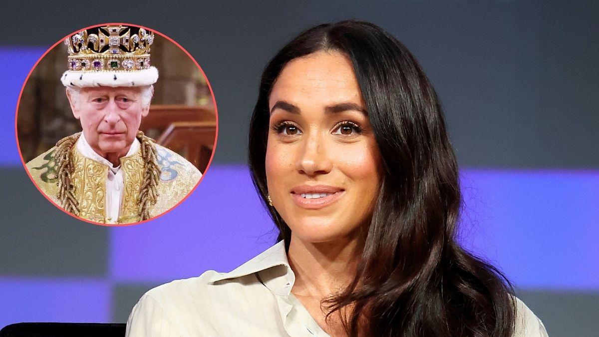Meghan, Duchess of Sussex speaks onstage during the Breaking Barriers, Shaping Narratives: How Women Lead On and Off the Screen panel during the 2024 SXSW Conference and Festival at Austin Convention Center on March 08, 2024 in Austin, Texas/King Charles III at his coronation