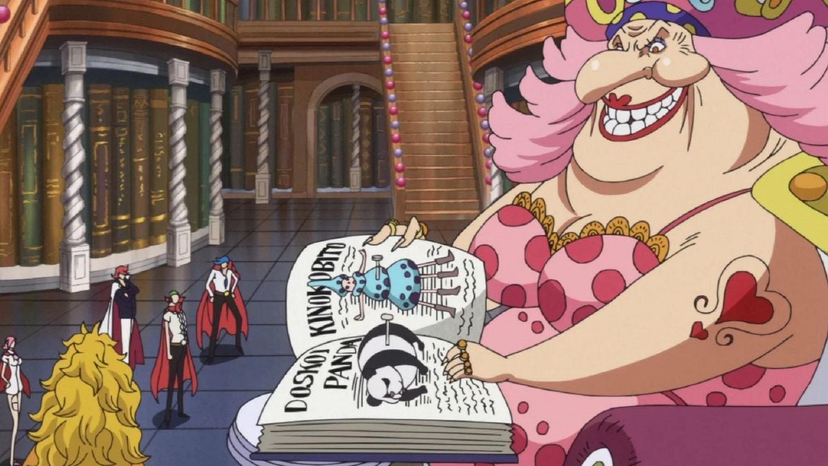 Big Mom holding her race book in One Piece
