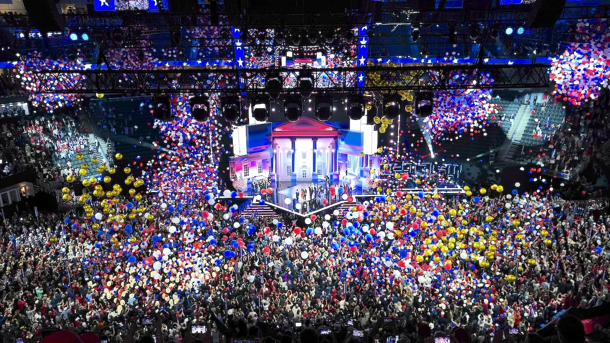 Balloons fall after Republican presidential nominee, former U.S. President Donald Trump officially accepted the Republican presidential nomination on the fourth day of the Republican National Convention 2024