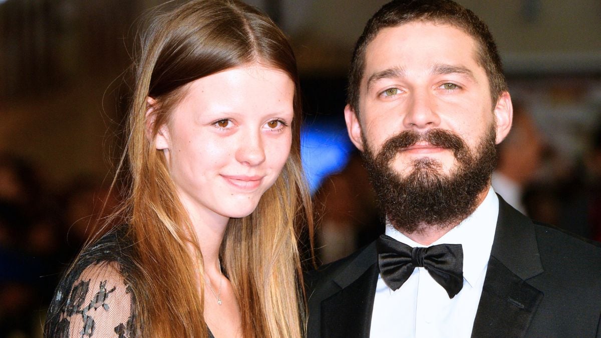 LONDON, ENGLAND - OCTOBER 19: Mia Goth and Shia LeBeouf attend the closing night European Premiere gala red carpet arrivals for "Fury" during the 58th BFI London Film Festival at Odeon Leicester Square on October 19, 2014 in London, England. (Photo by Anthony Harvey/Getty Images for BFI)
