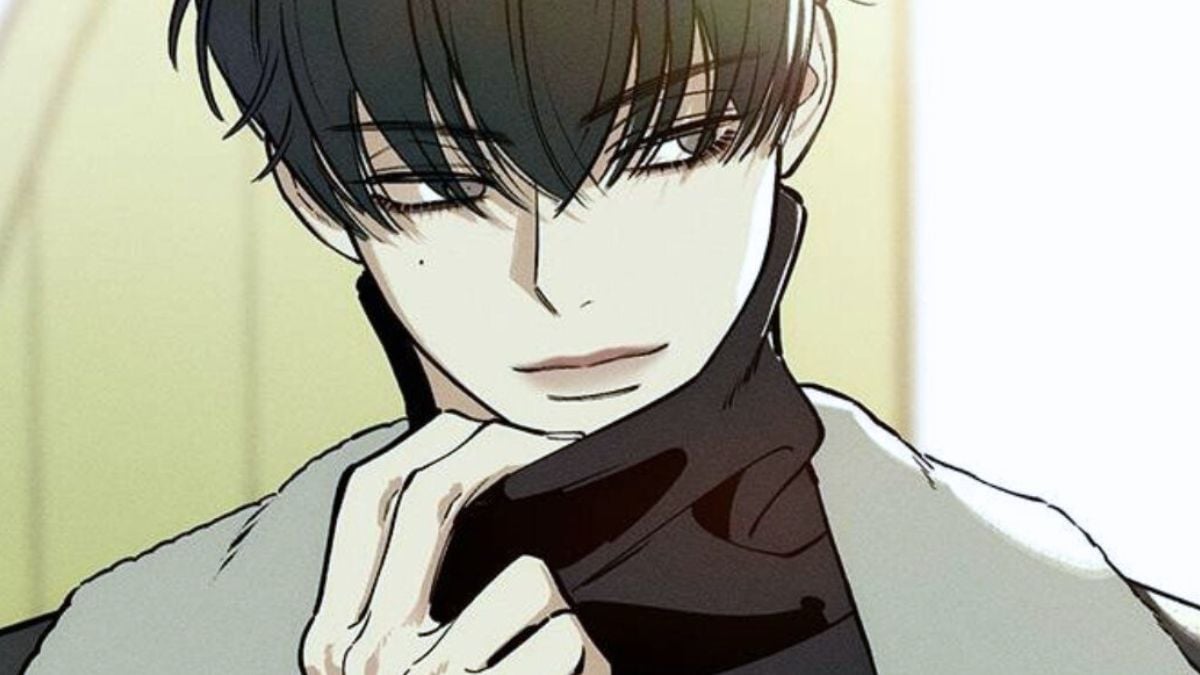 Tae-ha in the manhwa Tears on a Withered Flower, holding his collar 