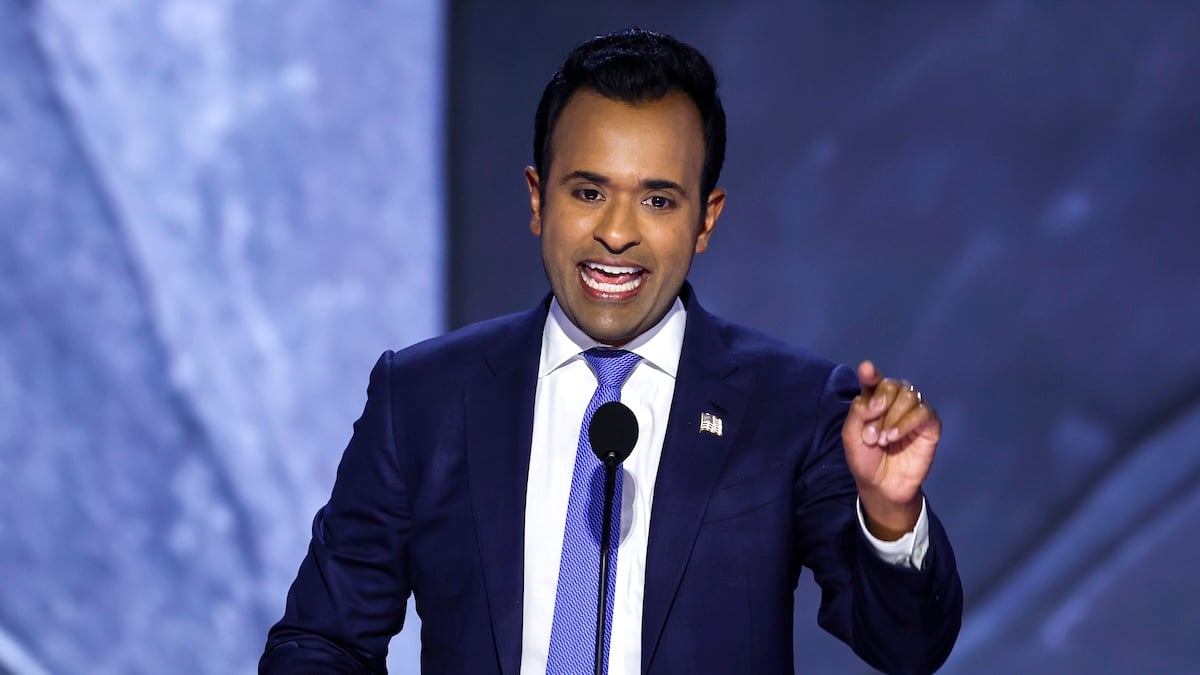 Businessman Vivek Ramaswamy speaks on stage on the second day of the Republican National Convention 2024
