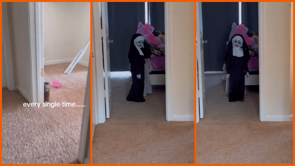 TikTok daughter scares dad with creepy nun costume