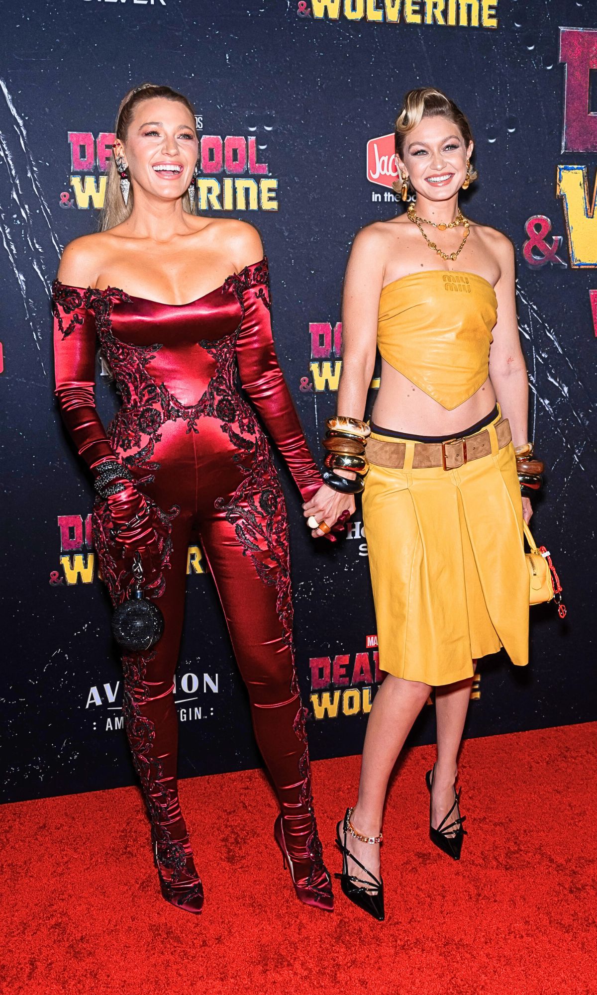  Blake Lively (L) and Gigi Hadid attend the "Deadpool & Wolverine" New York Premiere at the David Koch Theater at Lincoln Center on July 22, 2024 in New York City. 