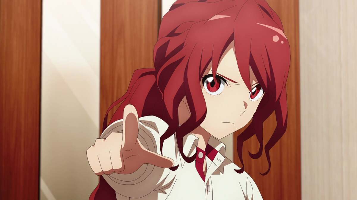 Anzu Hoshino pointing her index finger in season 1 of Netflix's Romantic Killer anime.