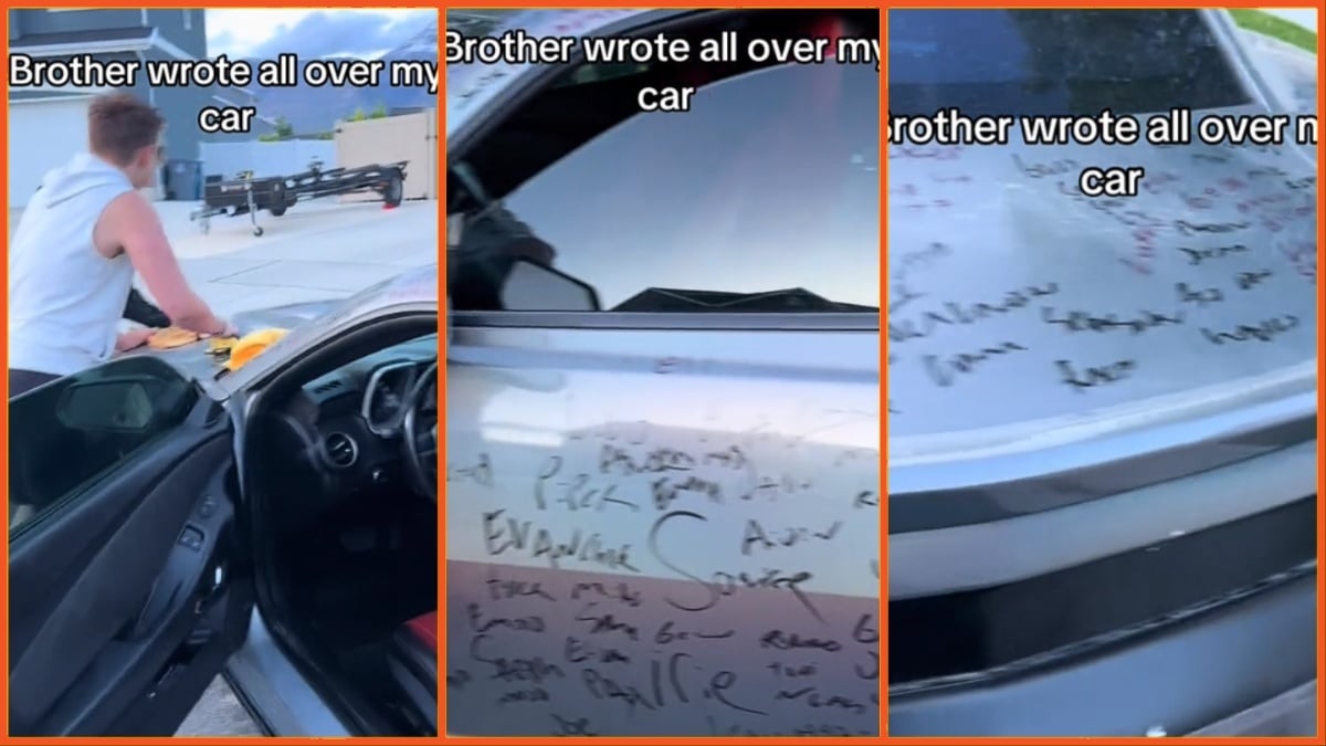 'I'd literally press charges': Troll of a brother writes all over his sister's Camaro for YouTube clout