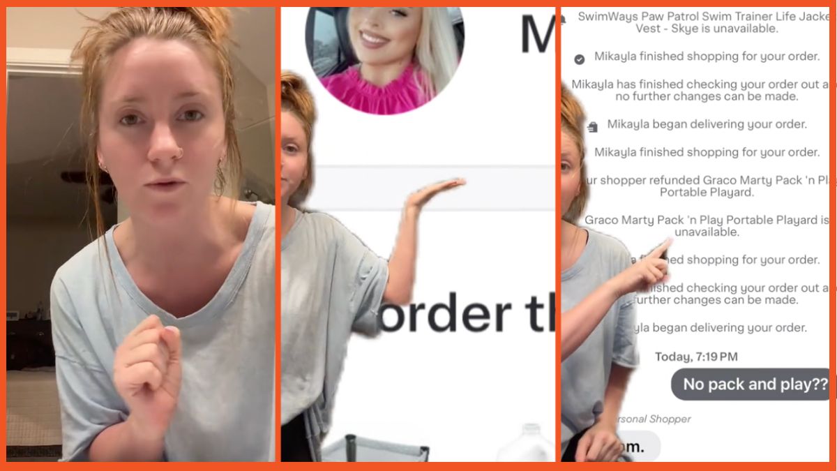 Images from TikTok of a woman talking about an InstaCart order
