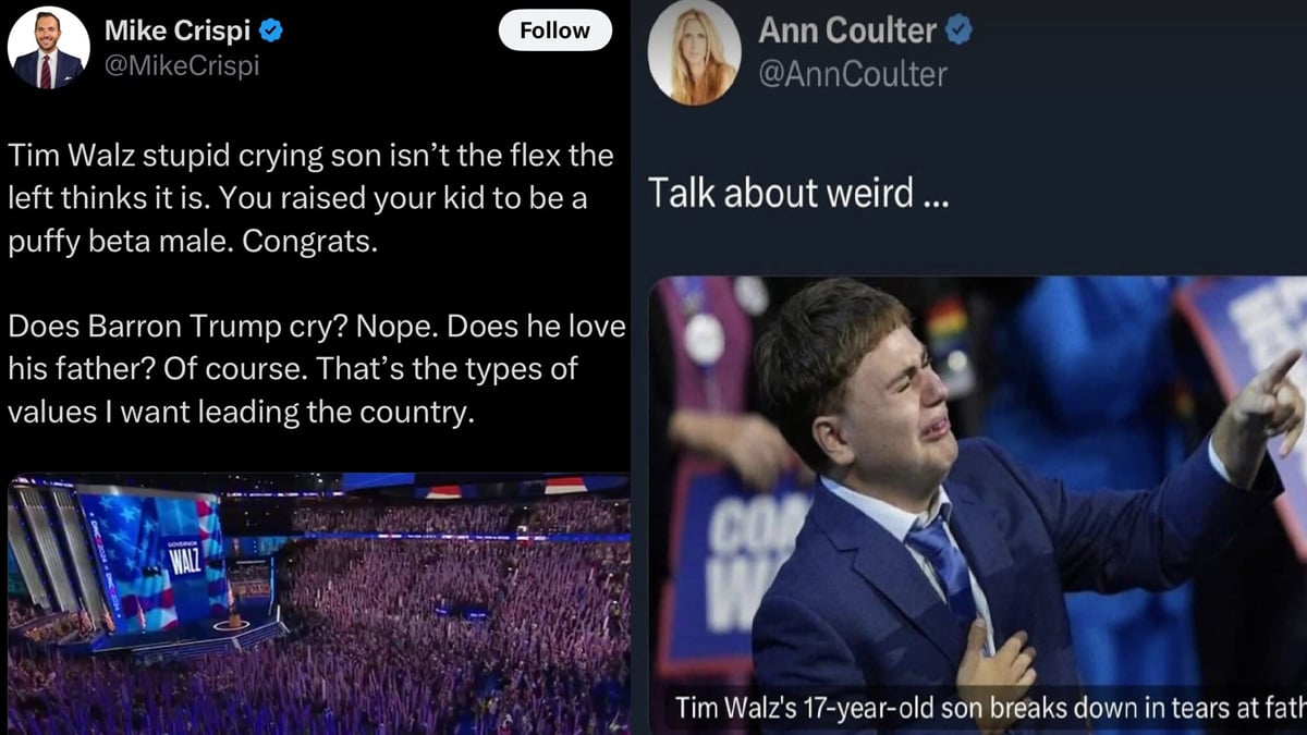 now deleted Tweets from Ann Coulter and Mike Crispi taken from X.com