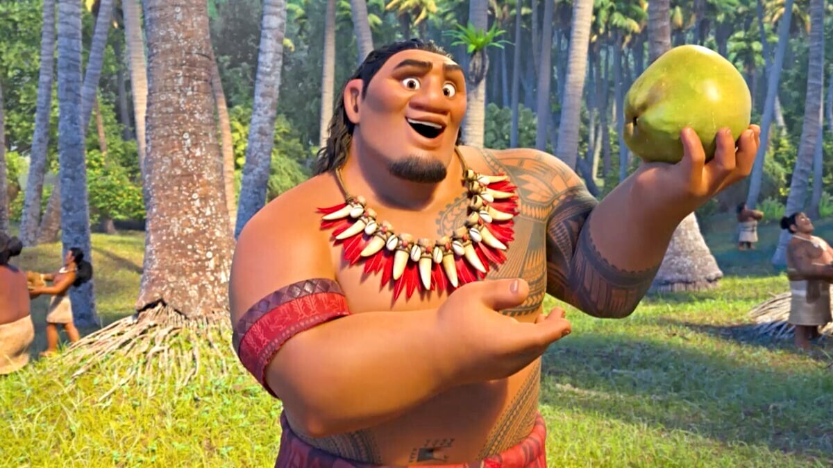 Chief Tui holding a coconut in 'Moana'