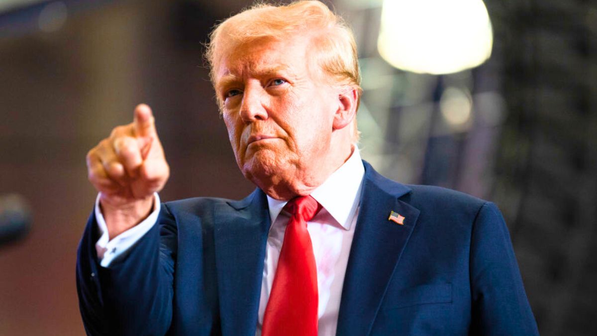 ST CLOUD, MINNESOTA - JULY 27: U.S. Republican Presidential nominee former President Donald Trump arrives to speak during a rally at Herb Brooks National Hockey Center on July 27, 2024 in St Cloud, Minnesota. Trump hopes to flip the state of Minnesota this November, which hasn't been carried by a Republican in a presidential election since 1972. (Photo by Stephen Maturen/Getty Images)