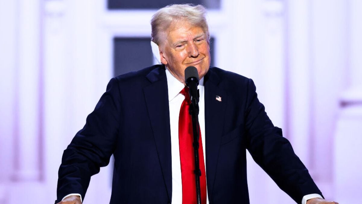 MILWAUKEE, WISCONSIN - JULY 18: Republican presidential nominee, former U.S. President Donald Trump pauses while speaking after officially accepting the Republican presidential nomination on stage on the fourth day of the Republican National Convention at the Fiserv Forum on July 18, 2024 in Milwaukee, Wisconsin. Delegates, politicians, and the Republican faithful are in Milwaukee for the annual convention, concluding with former President Donald Trump accepting his party's presidential nomination. The RNC takes place from July 15-18.