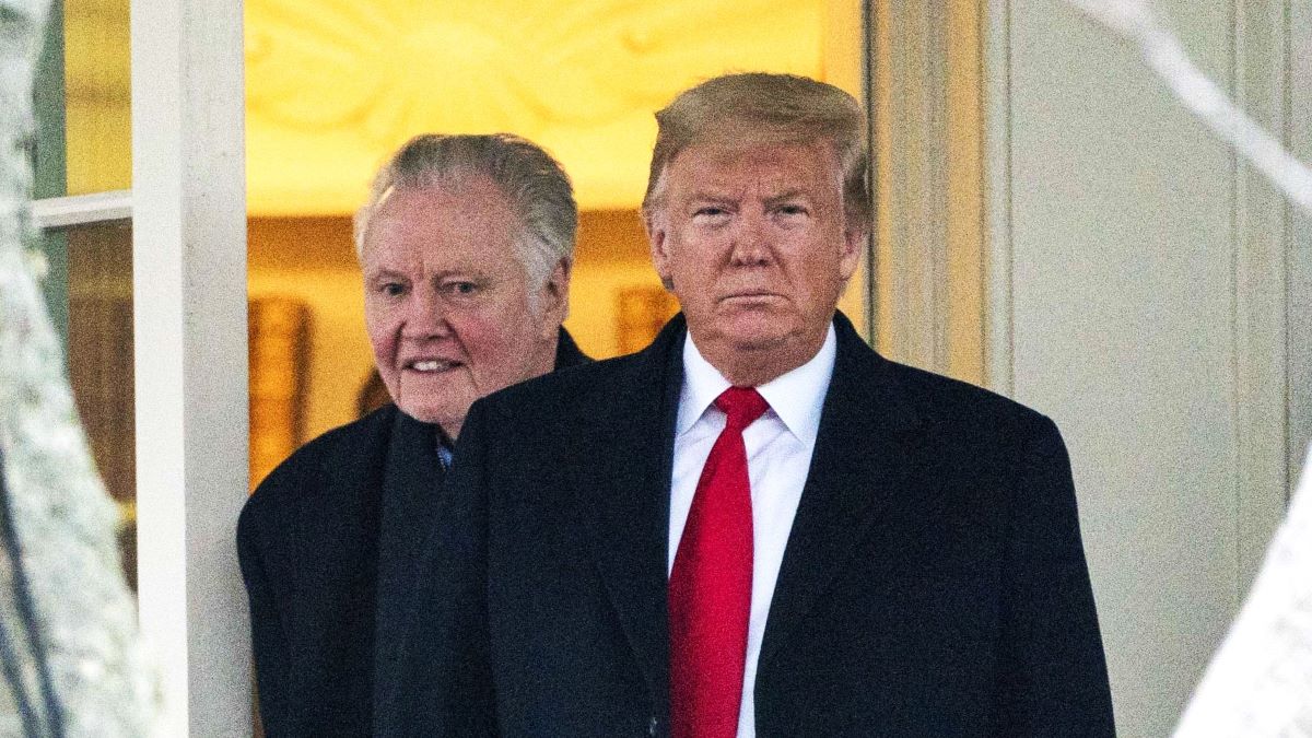 U.S. President Donald Trump is seen with American actor Jon Voight outside of the Oval Office before departing from the South Lawn on Marine One on January 28, 2020 in Washington, DC. President Trump is scheduled to appear at a campaign rally in Wildwood, New Jersey. (Photo by Sarah Silbiger/Getty Images)