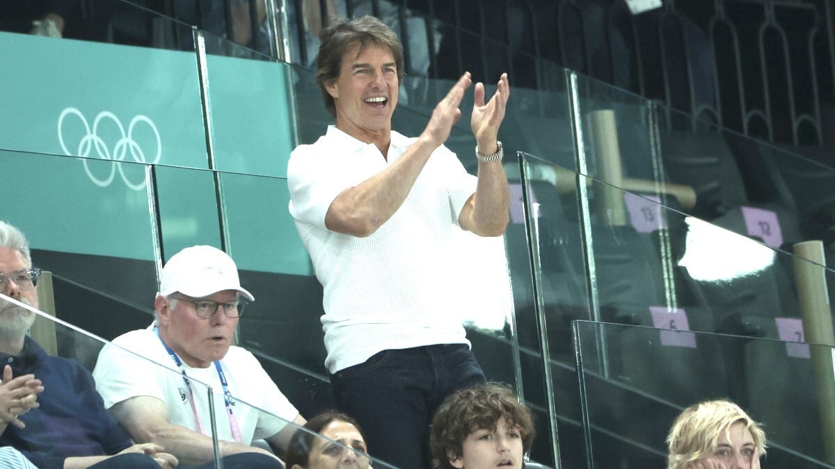 PARIS, FRANCE - JULY 28: Tom Cruise attends day two of the Paris 2024 Olympic Games at the artistic gymnastics event with Simone Biles of USA at Paris Arena on July 28, 2024 in Paris, France.