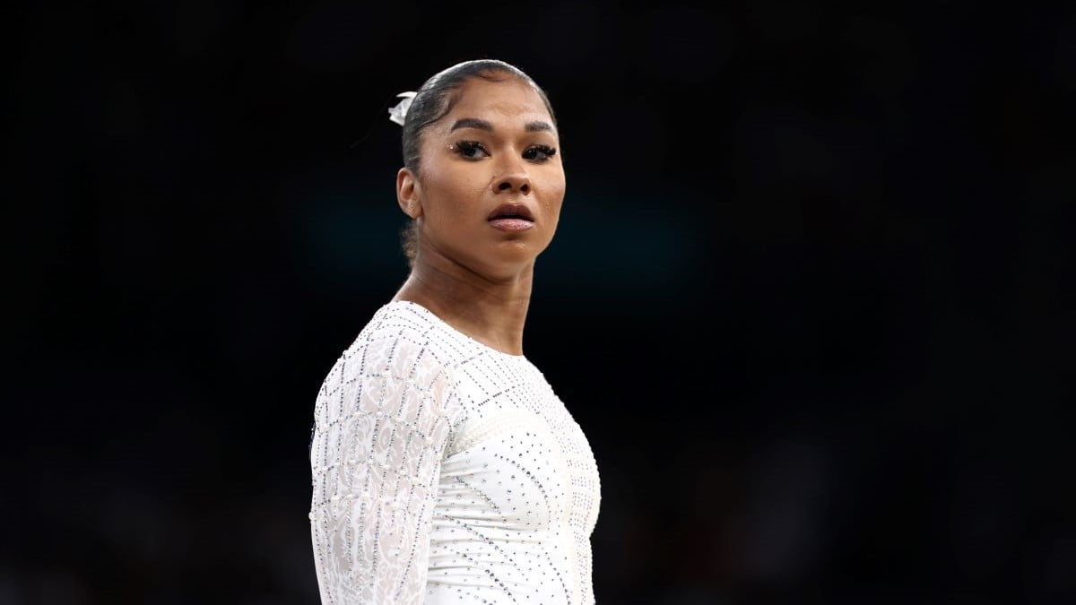 PARIS, FRANCE - AUGUST 05: Jordan Chiles of Team United States is seen prior to competing in the Artistic Gymnastics Women's Floor Exercise Final on day ten of the Olympic Games Paris 2024 at Bercy Arena on August 05, 2024 in Paris, France. (Photo by Naomi Baker/Getty Images)