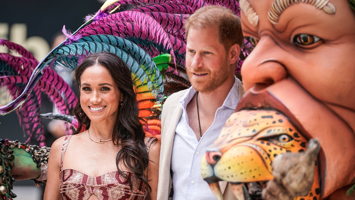 Meghan, Duchess of Sussex and Prince Harry, Duke of Sussex pose for a photo at Centro Nacional de las Artes Delia Zapata during a visit to Colombia on August 15, 2024 in Bogota, Colombia.