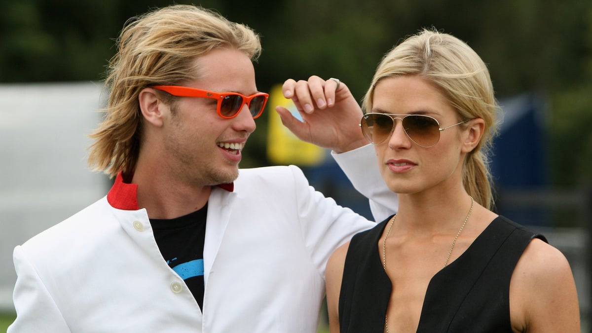 EGHAM, ENGLAND - JULY 26:  Sam Branson and Isabella Gough-Calthorpe arrives at the Cartier tent for Cartier International Polo Day 2009 at Guards Polo Club on July 26, 2009 in Egham, England.  