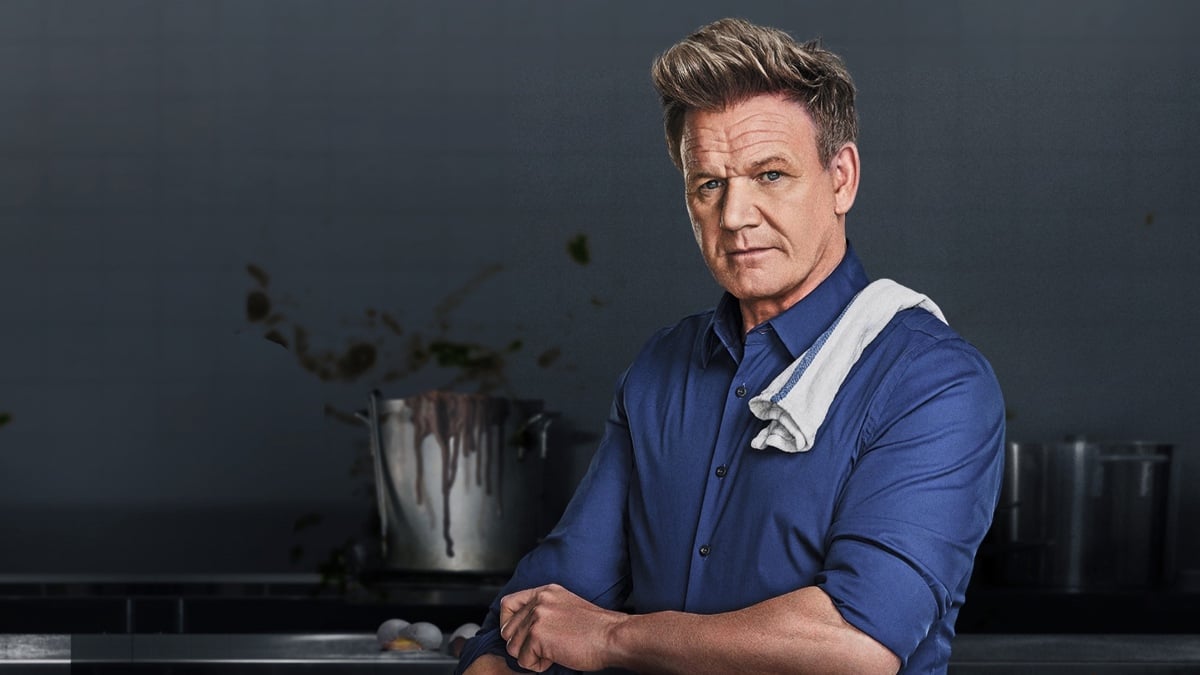 Gordon Ramsay in a kitchern for a promotional image for Kitchen Nightmares