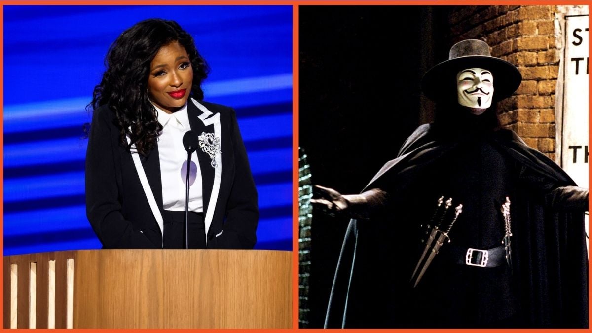 Rep. Jasmine Crockett (D-TX) speaks onstage during the first day of the Democratic National Convention at the United Center on August 19, 2024 in Chicago, Illinois/V in V For Vendetta