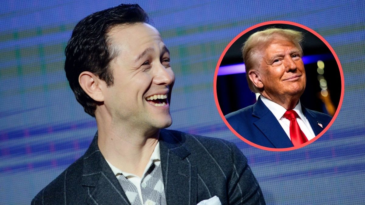 Joseph Gordon-Levitt speaks at A ‘3rd Rock From the Sun’ Reunion during Vulture Festival 2021 at The Hollywood Roosevelt on November 14, 2021 in Los Angeles, California/Republican presidential nominee, former U.S. President Donald Trump smiles at the crowd during the National Guard Association of the United States' 146th General Conference & Exhibition at Huntington Place Convention Center on August 26, 2024 in Detroit, Michigan.