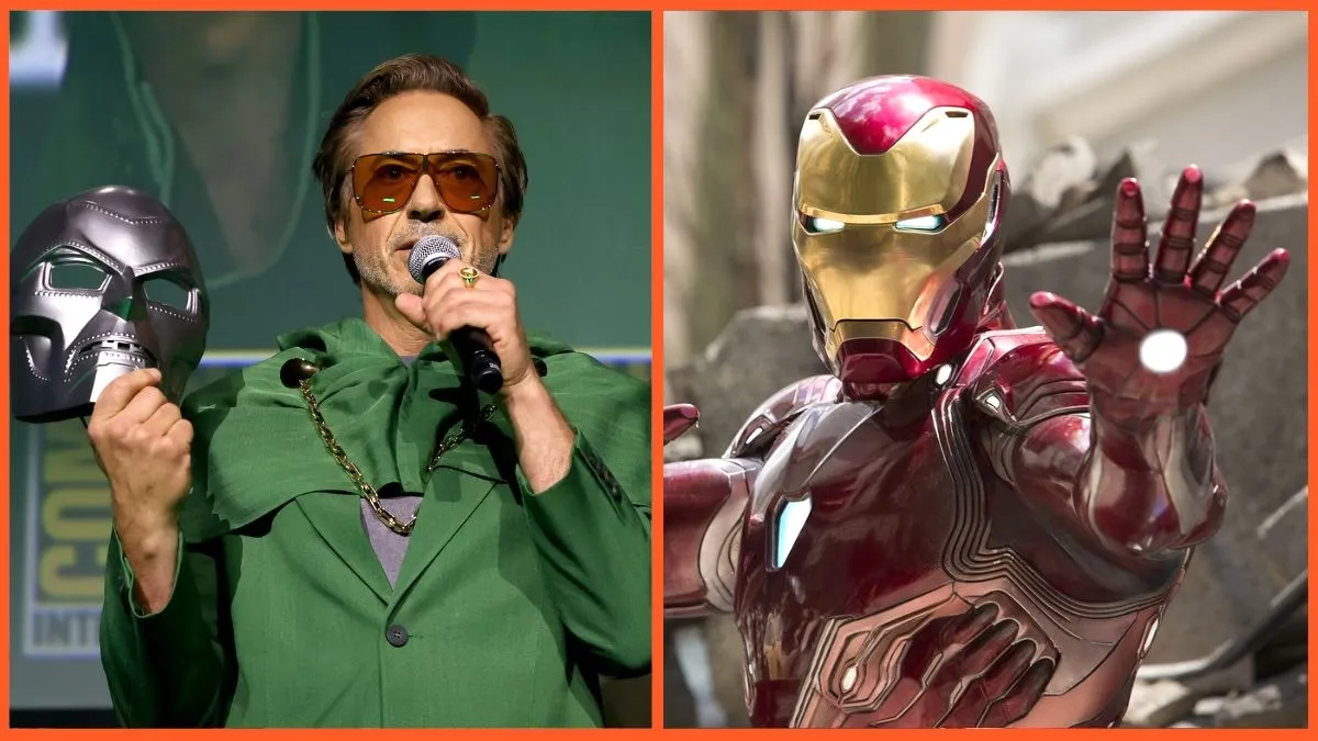 Robert Downey Jr as Doctor Doom at Comic Con and Iron Man in Avengers Infinity War