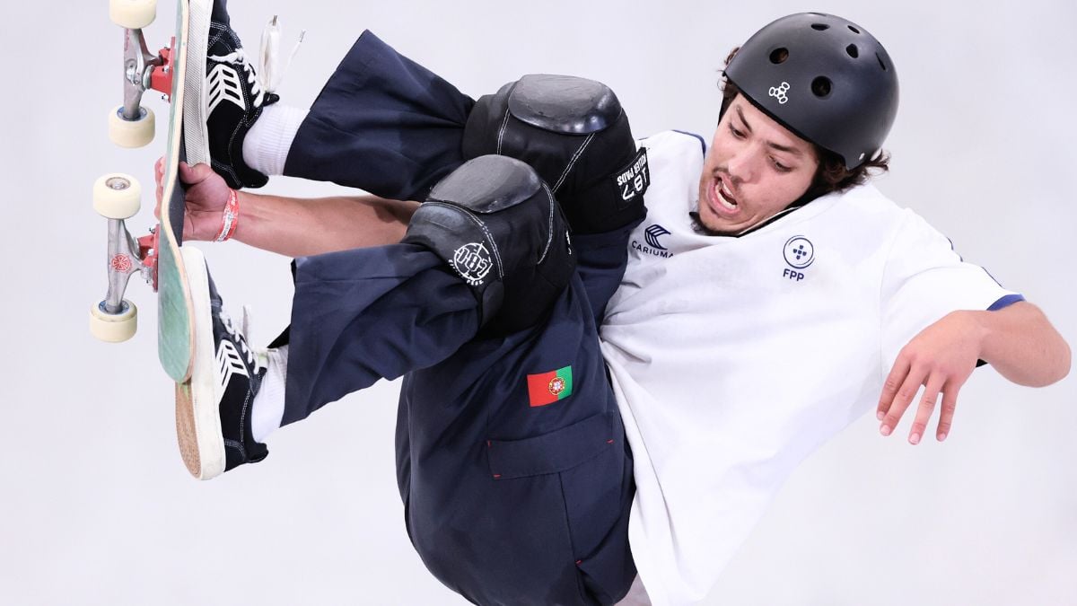 SHANGHAI, CHINA - MAY 17: Thomas Augusto of Portugal competes during the Skateboarding Men's Park Prelims Heat 2 during the Olympic Qualifier Series on May 17, 2024 in Shanghai, China. (Photo by Wang He/Getty Images)