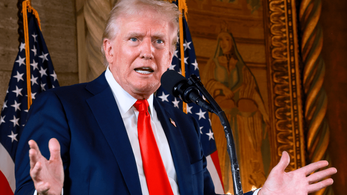 Republican presidential candidate former President Donald Trump speaks during a press conference at Mr. Trump's Mar-a-Lago estate