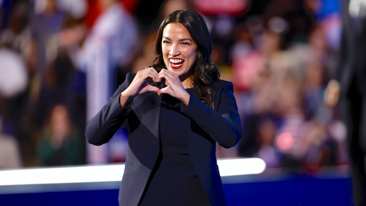 Rep. Alexandria Ocasio-Cortez (D-NY) speaks onstage during the first day of the Democratic National Convention