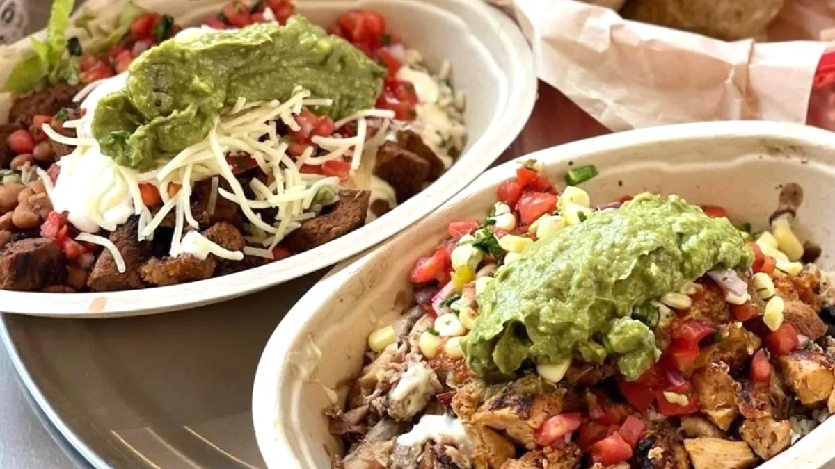 Two burrito bowls from Chipotle