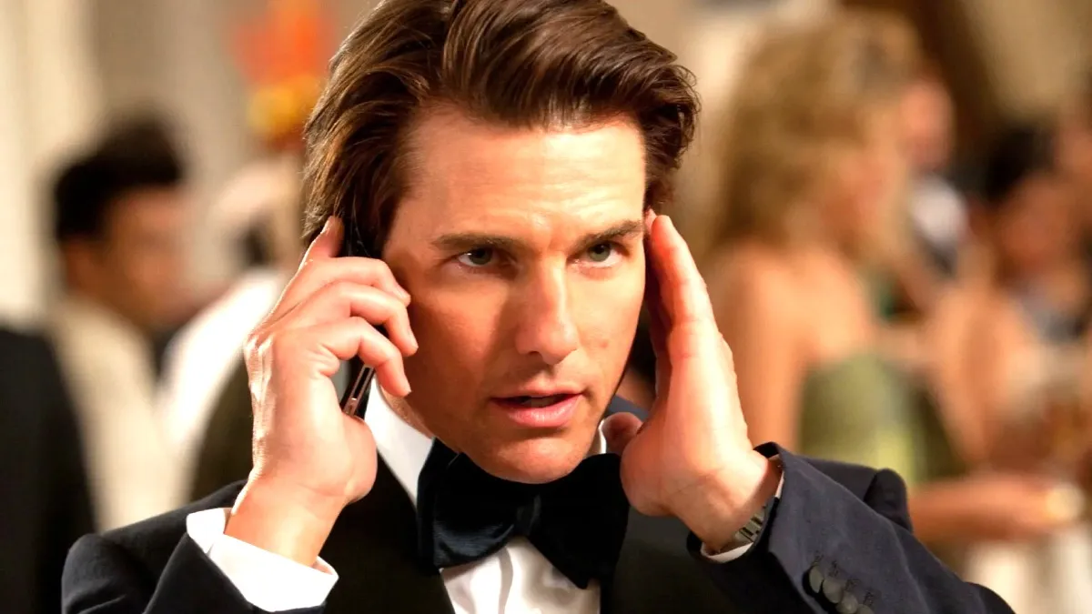 Tom Cruise talking on the phone in Mission Impossible