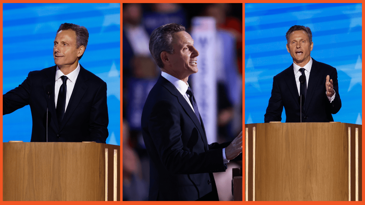 Actor Tony Goldwyn speaks onstage during the first day of the Democratic National Convention at the United Center on August 19, 2024 in Chicago, Illinois. Delegates, politicians, and Democratic party supporters are in Chicago for the convention, concluding with current Vice President Kamala Harris accepting her party's presidential nomination. The DNC takes place from August 19-22.