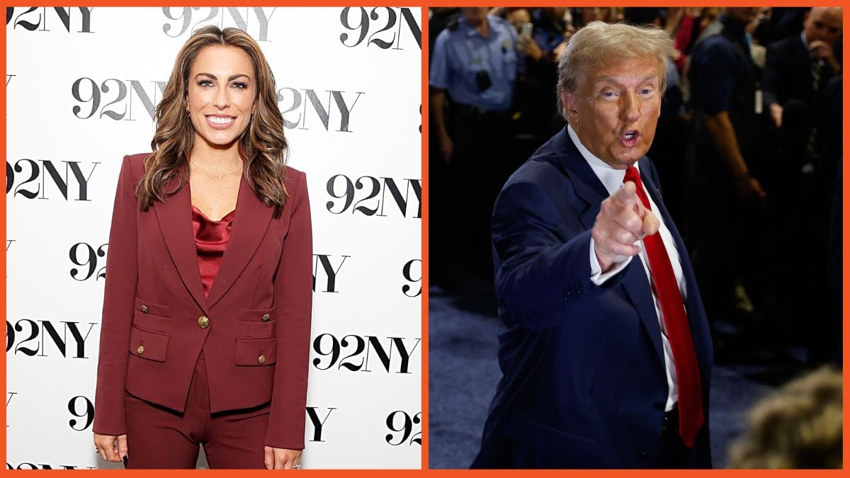 Alyssa Farah Griffin attends a conversation with Cassidy Hutchinson and Donald Trump speaks to reporters in the spin room after debating