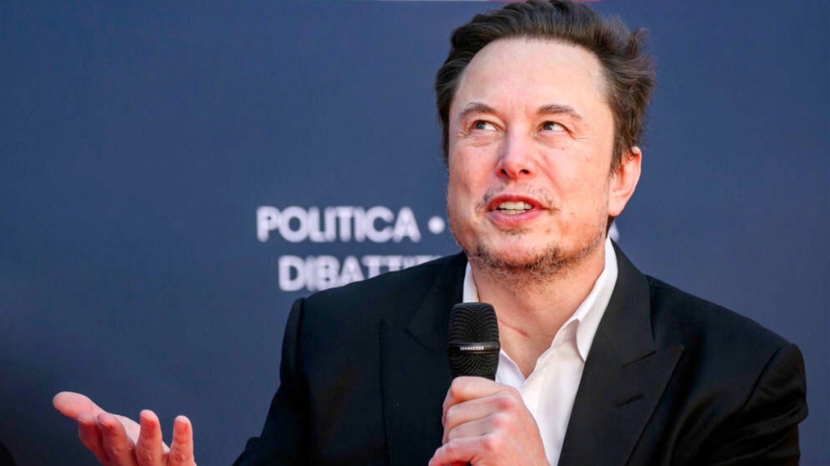 Elon Musk, chief executive officer of Tesla Inc and X (formerly Twitter) Ceo speaks at the Atreju political convention organized by Fratelli d'Italia (Brothers of Italy), on December 15, 2023 in Rome, Italy. Italian Prime Minister Giorgia Meloni's right-wing political party organised a four-day political festival in the Italian capital.