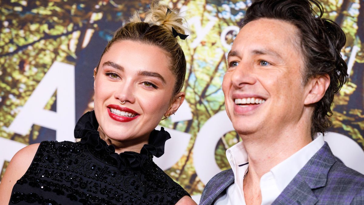 LONDON, ENGLAND - MARCH 08: Florence Pugh and Zach Braff arrive at the "A Good Person" UK Premiere at The Ham Yard Hotel on March 08, 2023 in London, England. (Photo by Tristan Fewings/WireImage)