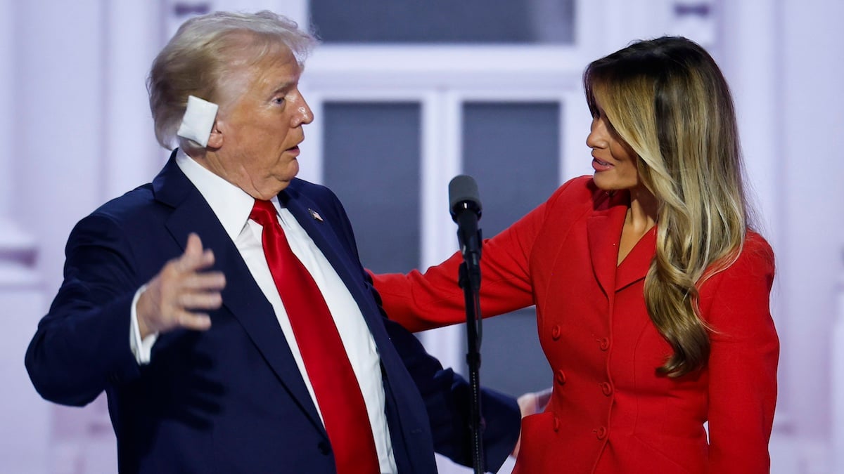 MILWAUKEE, WISCONSIN - JULY 18: Former first lady Melania Trump joins Republican presidential nominee, former U.S. President Donald Trump after he officially accepted the Republican presidential nomination on stage on the fourth day of the Republican National Convention at the Fiserv Forum on July 18, 2024 in Milwaukee, Wisconsin. Delegates, politicians, and the Republican faithful are in Milwaukee for the annual convention, concluding with former President Donald Trump accepting his party's presidential nomination. The RNC takes place from July 15-18.