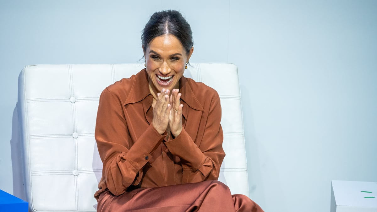 BOGOTA, COLOMBIA - AUGUST 15: Meghan, Duchess of Sussex, during a forum about digital responsibility at EAN University during a visit around Colombia on August 15, 2024 in Bogota, Colombia.