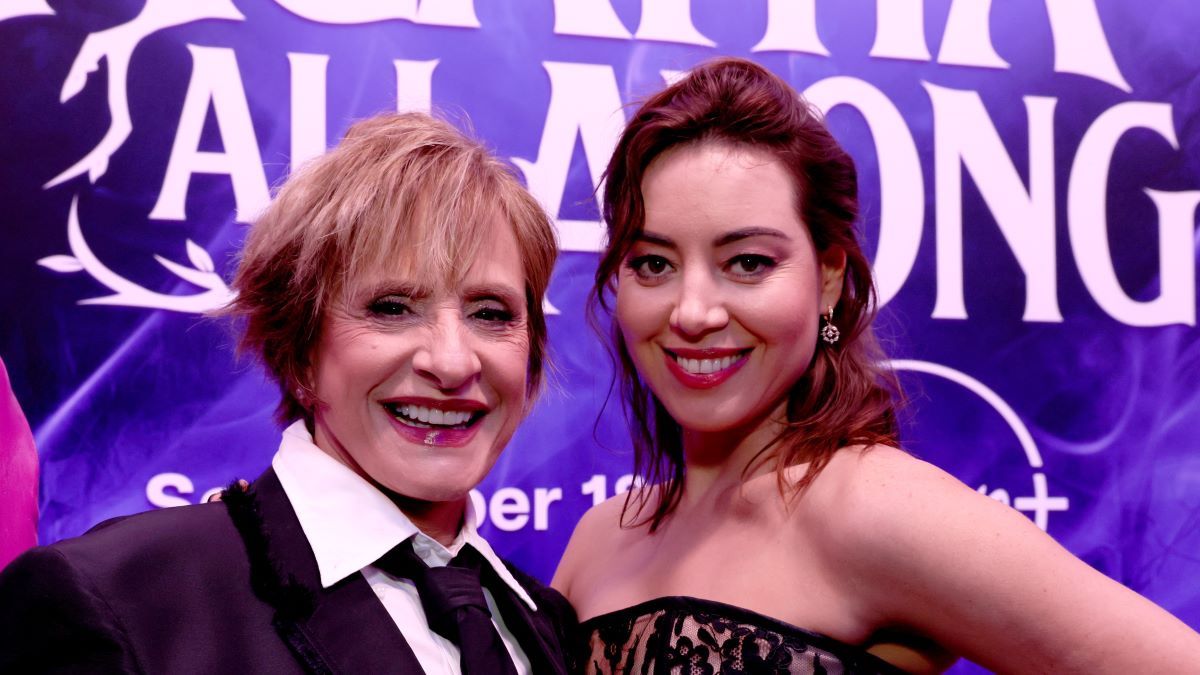 Patti LuPone and Aubrey Plaza attend the launch event for Marvel Television's Agatha All Along at El Capitan Theatre in Hollywood, California on September 16, 2024. (Photo by Rodin Eckenroth/Getty Images for Marvel)