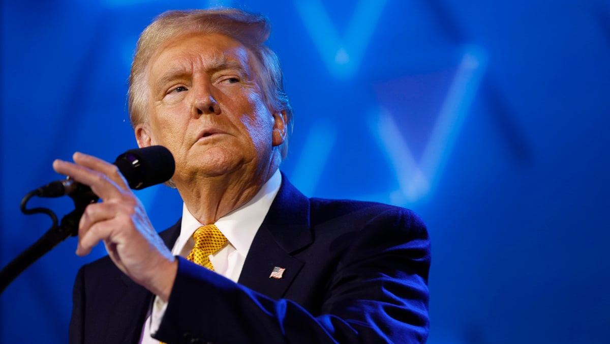 WASHINGTON, DC - SEPTEMBER 19: Republican presidential nominee former U.S. President Donald Trump delivers remarks at the Israeli American Council National Summit at the Washington Hilton on September 19, 2024 in Washington, DC. Trump addressed the pro-Israel conference, stating that if he is not elected president Israel will be “eradicated” within two years.